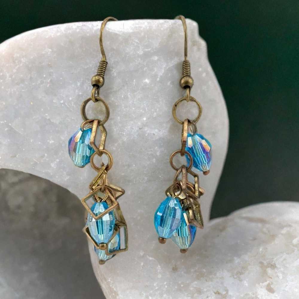 4/$15 Iridescent Blue Bead Dangle Earrings